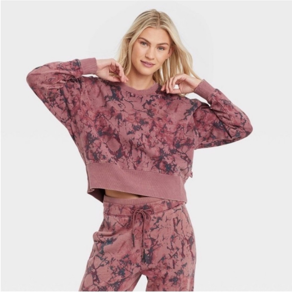 JoyLab French Terry Crewneck Pullover Crushed Berry Large